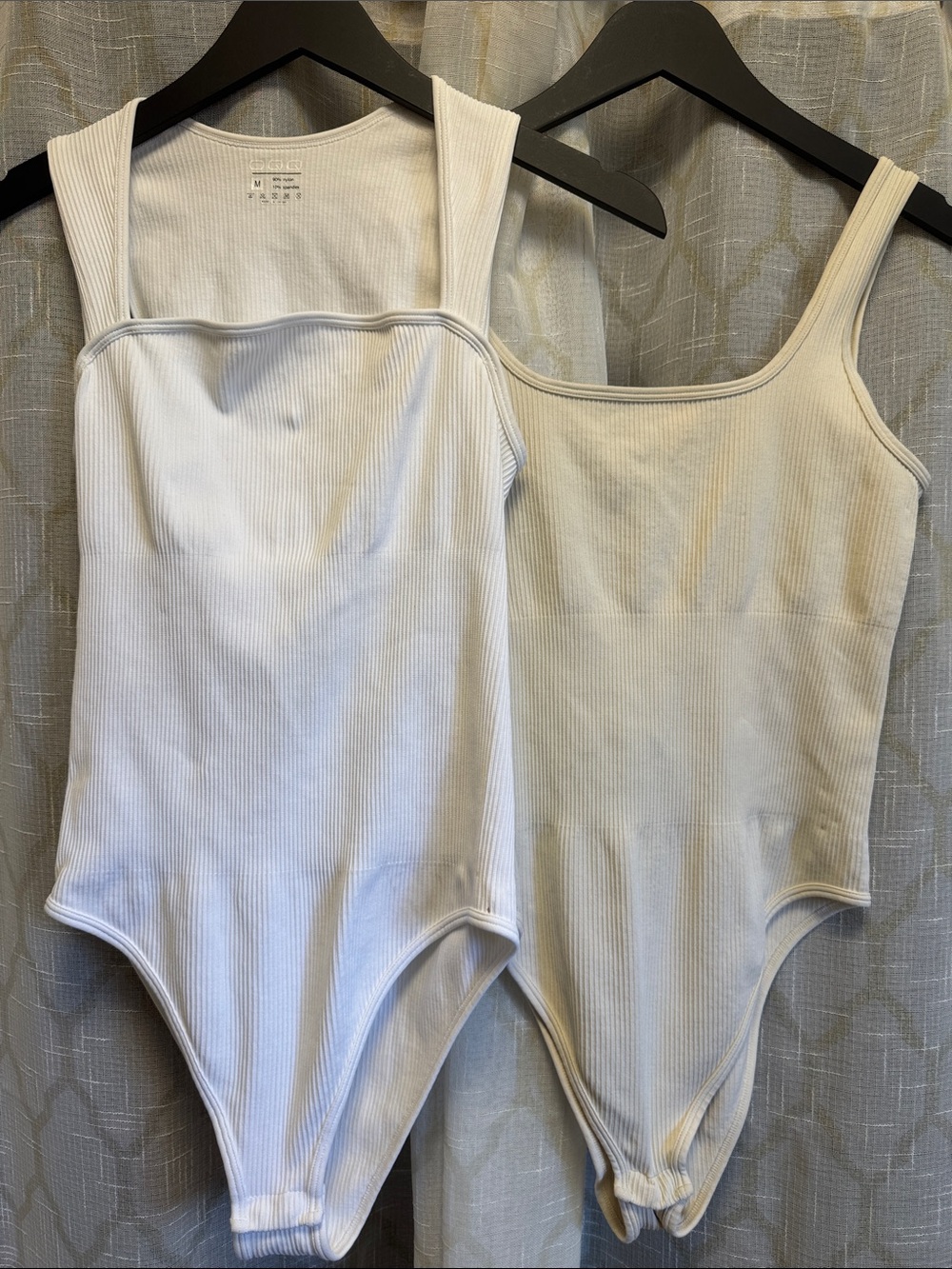 Ribbed Tank One-Piece Bodysuit - White & Cream